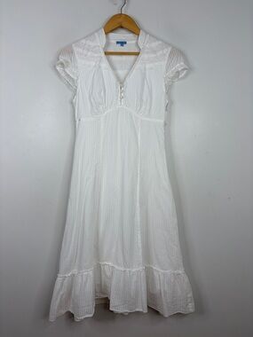 Vintage Dress Womens Small White Cotton Cap Sleeve Tiered Midi Romantic Fairy